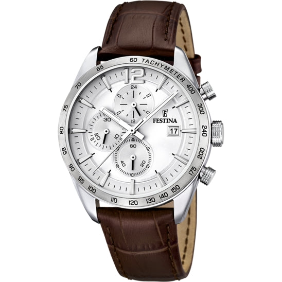 Orologio Uomo Festina Cronografo Bianco Pelle Marrone Numeri Data F16760/1