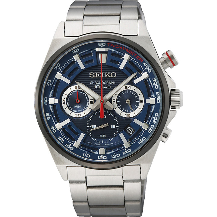 Orologio Uomo Seiko Neo Sport Acciaio Quarzo Cronografo Blu Rosso Data SSB407P1