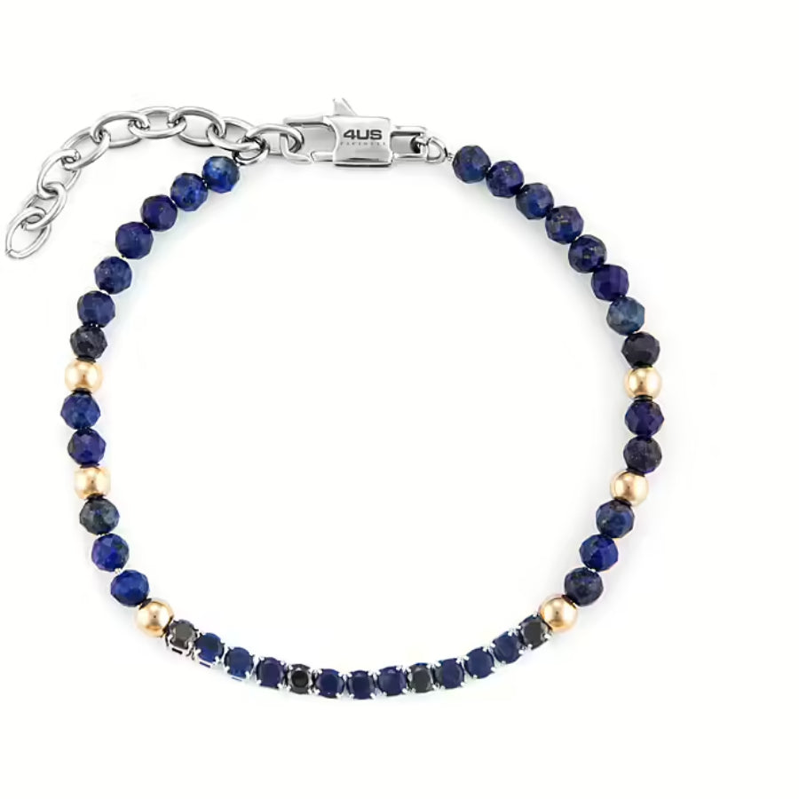 Bracciale Uomo 4US Cesare Paciotti Acciaio Dorato Biglie Zirconi Blu Nero 4UBR6228