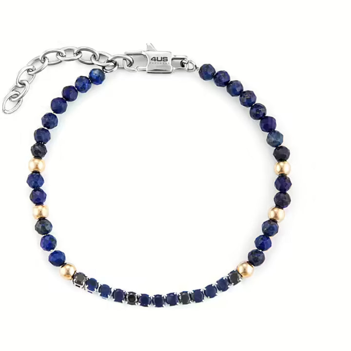 Bracciale Uomo 4US Cesare Paciotti Acciaio Dorato Biglie Zirconi Blu Nero 4UBR6228
