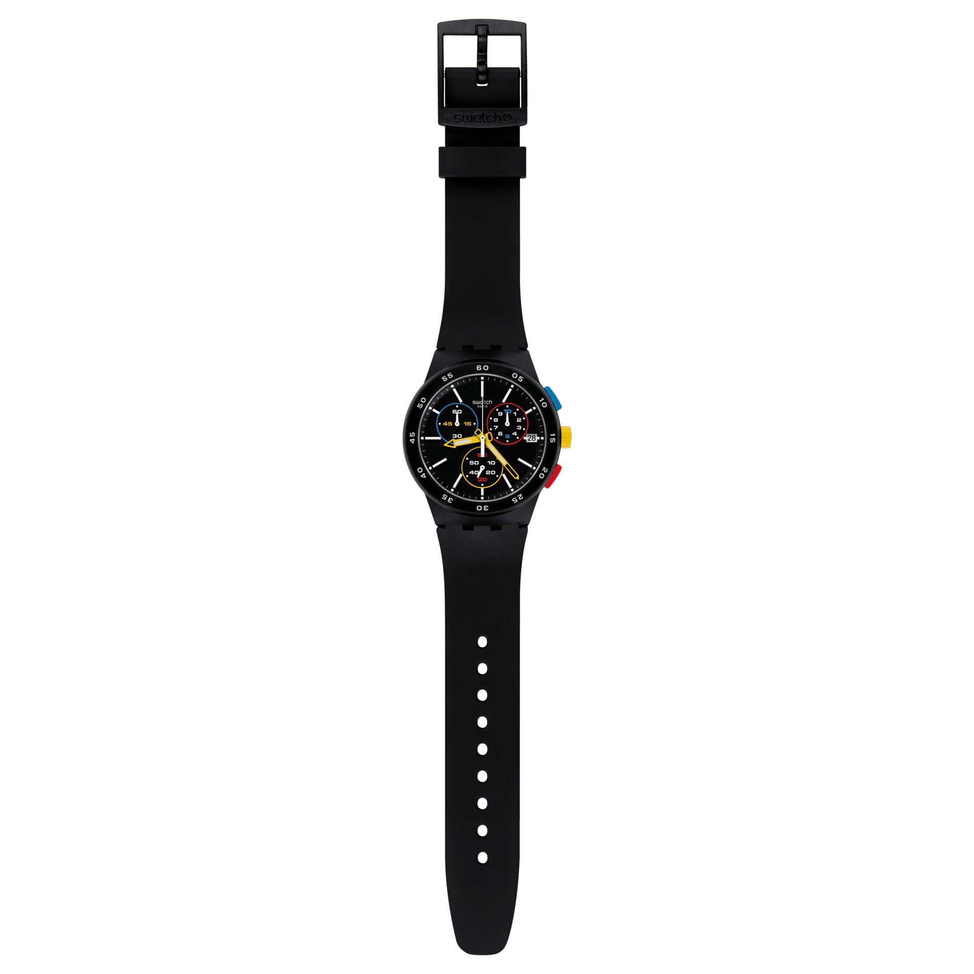 Orologio Uomo Swatch Quarzo Cronografo Data Nero Black One Tasti Colorati SUSB416