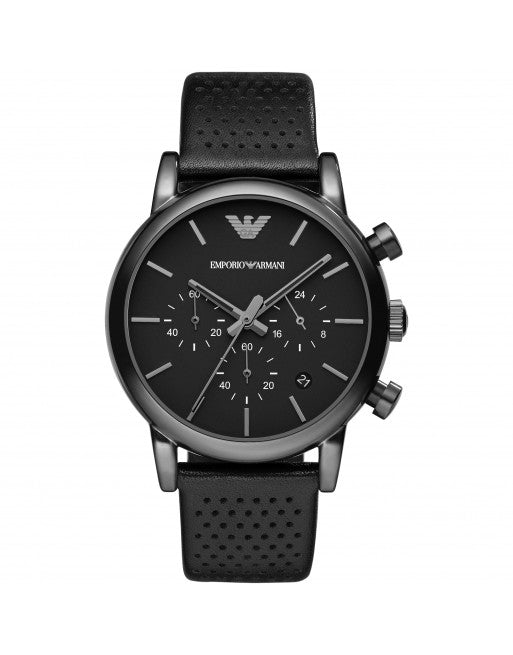 Orologio Uomo Emporio Armani Cronografo Cinturino Pelle Nero Fondo Nero ART1737