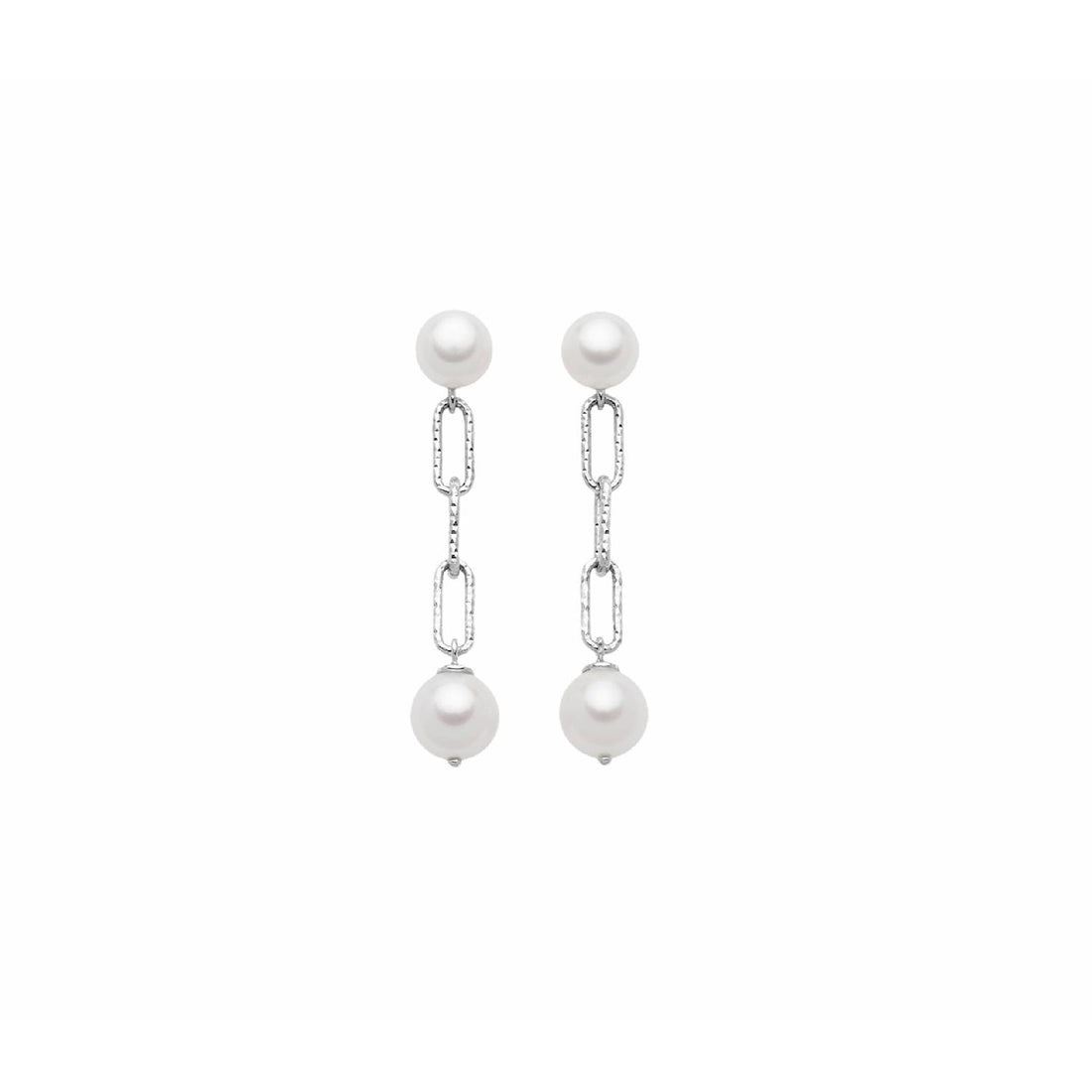 Orecchini Donna Miluna Argento 925 Pendenti Catena Doppia Perla Bianca PER2511