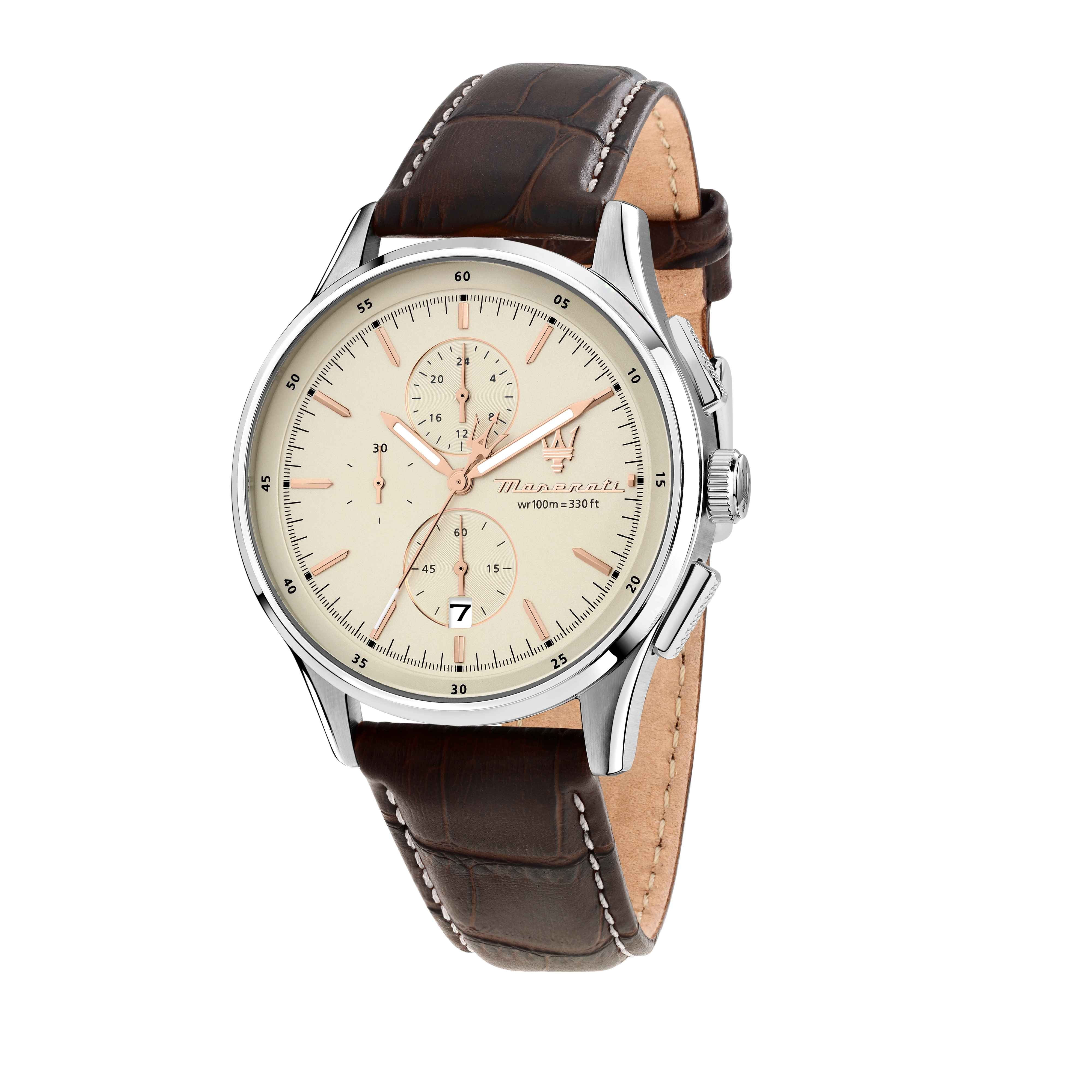 Orologio Uomo Maserati Acciaio Pelle Marrone Cronografo Data R8871624010