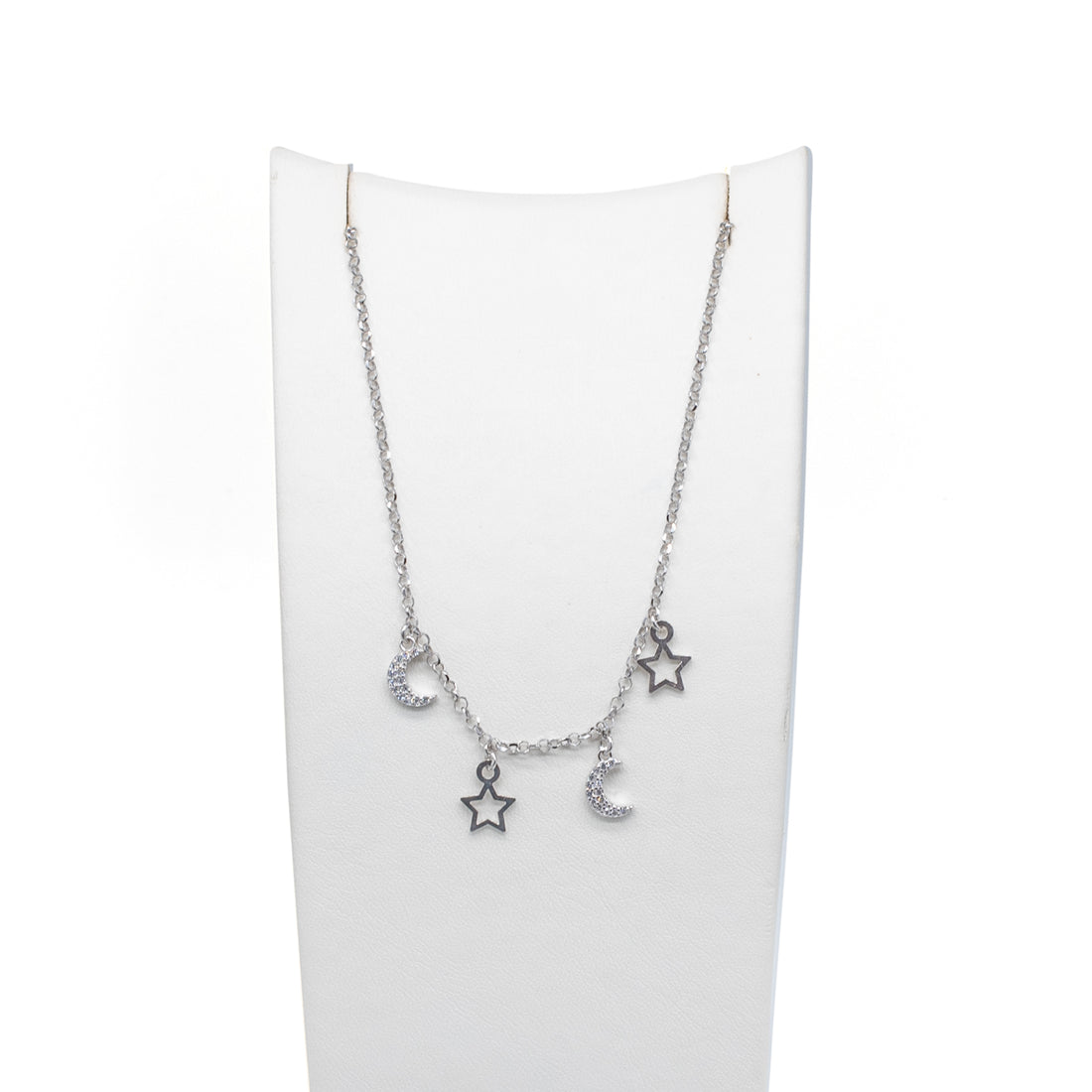 Collana Donna Re Mida Argento 925 Multiciondoli Stelline Luna Zirconi Bianchi C009