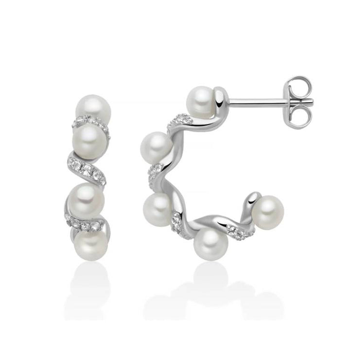 Orecchini Donna Miluna Eclissi Argento 925 Cerchio Perle Topazi Bianchi PER2862