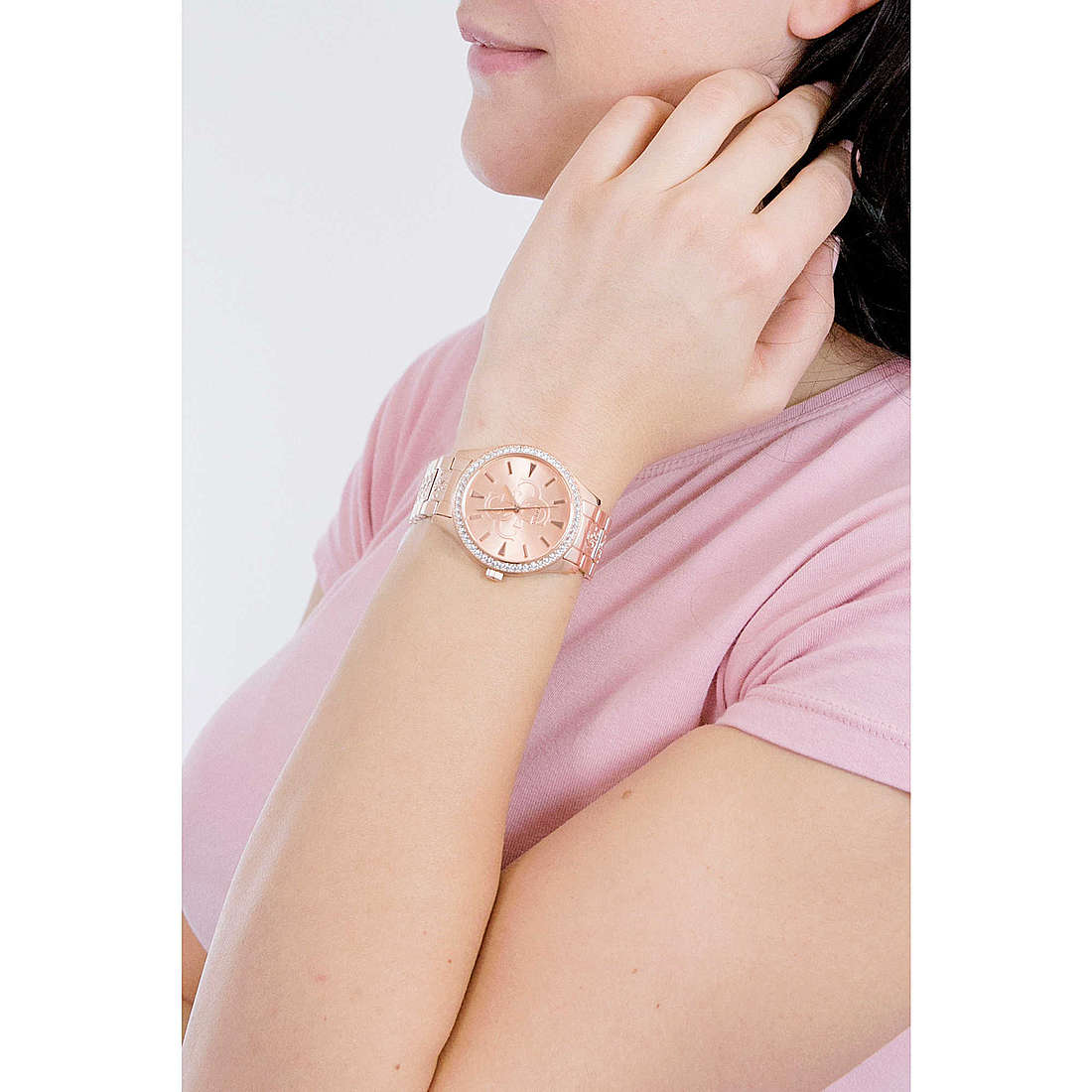 Orologio Donna Guess Quarzo Solo Tempo Acciaio Rosè Zirconi Fantasia W1280L3
