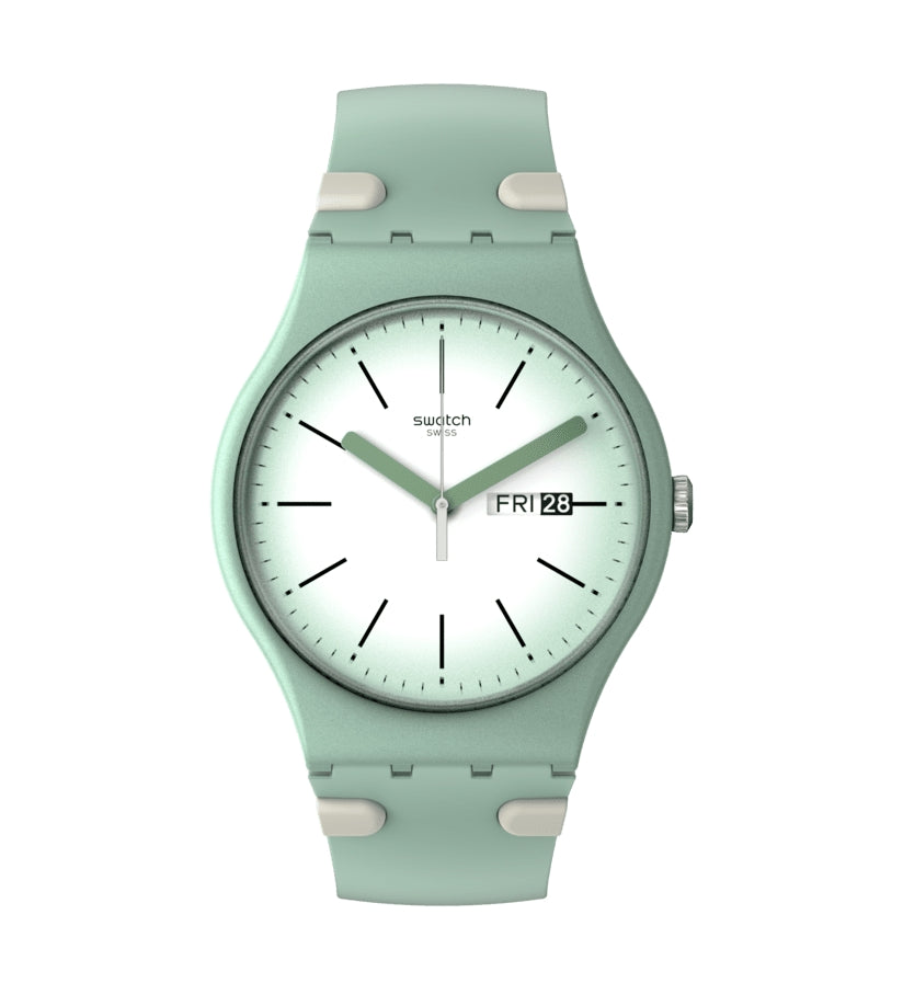 Orologio Uomo Swatch Quarzo Solo Tempo Doppia Data Verde Bianco SUOG712