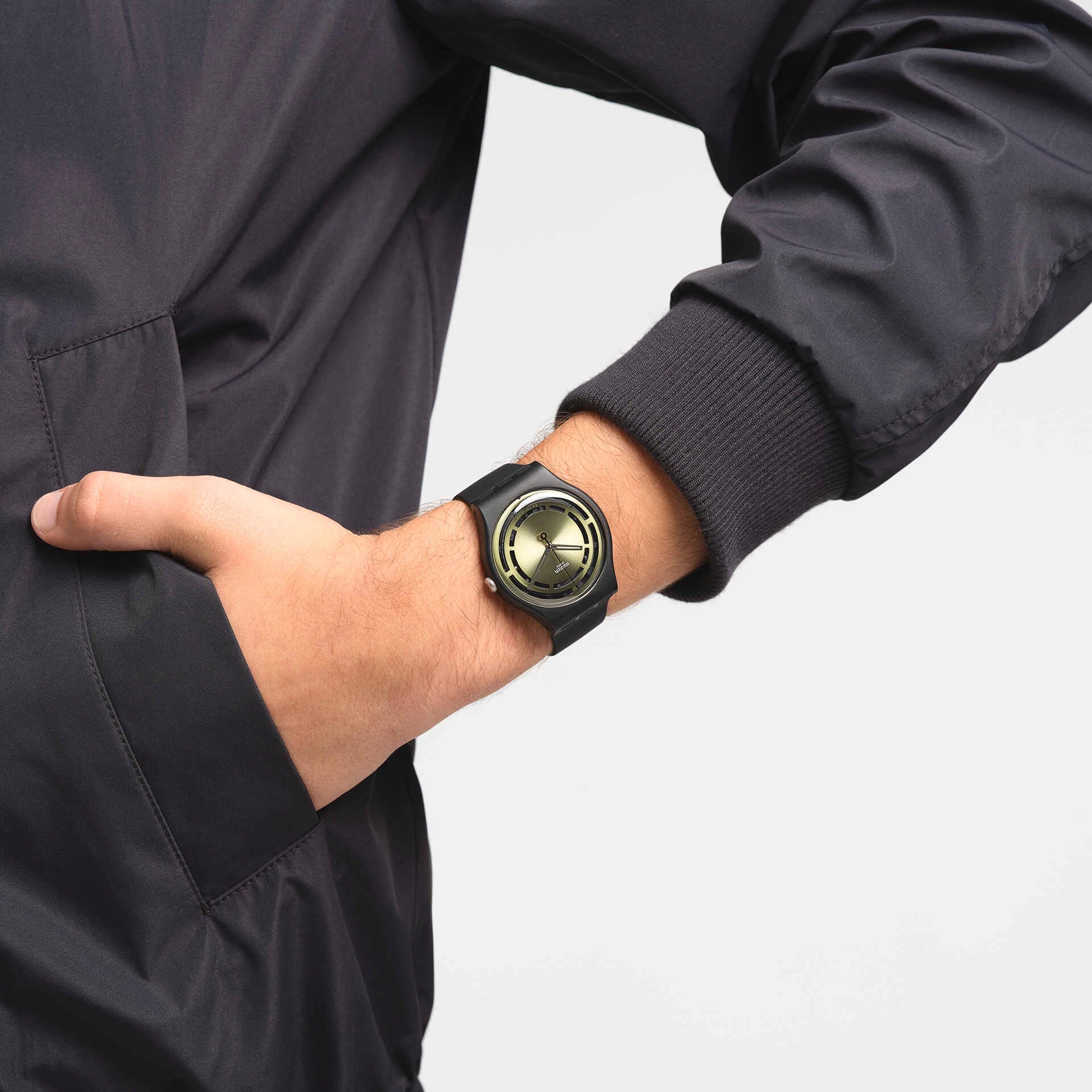 Orologio Uomo Swatch Quarzo Solo Tempo Bioceramic Nero Verde Lucido SO32B117
