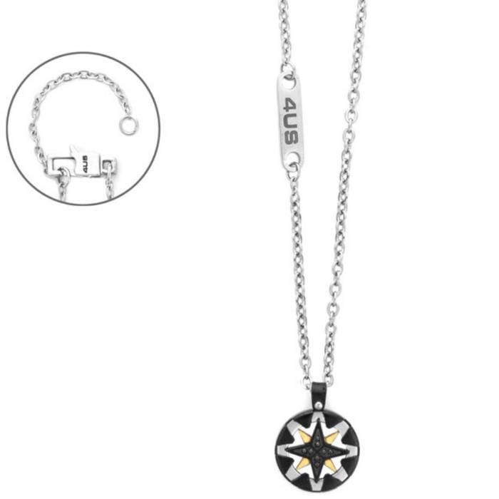 Collana Uomo 4US Cesare Paciotti Acciaio Rosa Dei Venti Nera Zirconi Neri 4UCL8606
