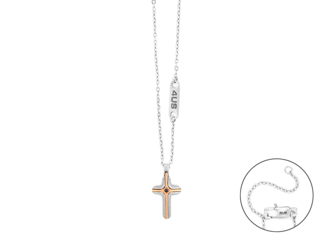 Collana 4US Cesare Paciotti Uomo Croce bicolore Zircone Nero 4UCL7823