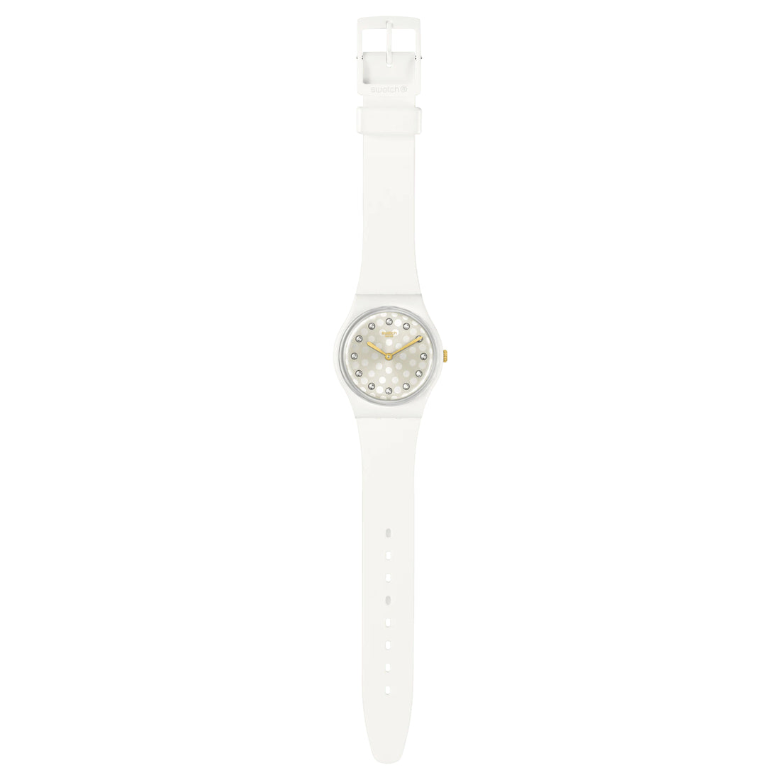 Orologio Donna Swatch Bioceramica Quarzo Solo Tempo Bianco Zirconi Oro SO31W109