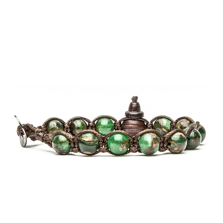 Bracciale Uomo Tamashii Pietra Quarzo Mosaico Verde Biglie Porta Fortuna BHS900-237