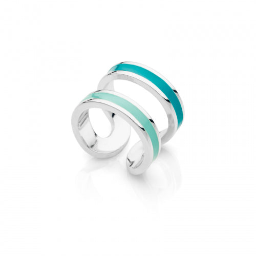 Anello Fascia Bronzo Colore Argento Smaltato Azzurro 525623