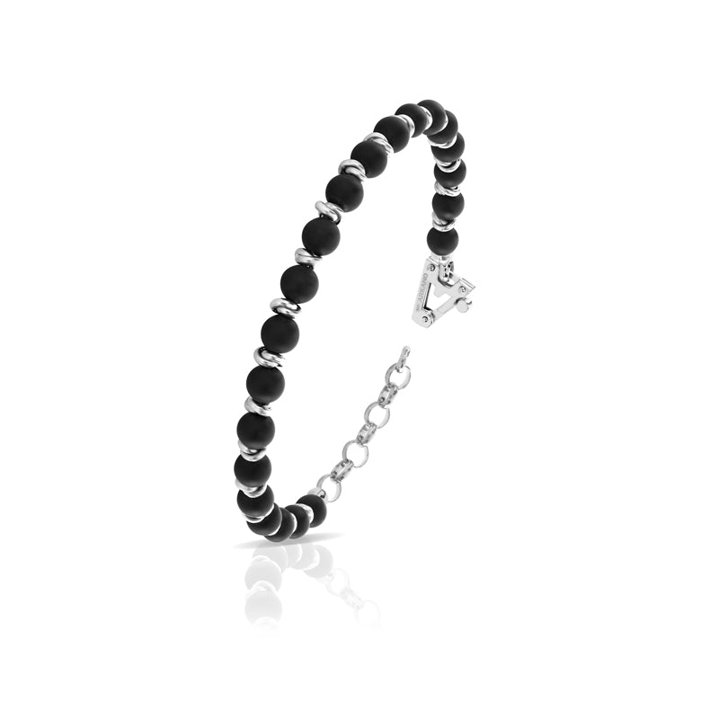 Bracciale Uomo in Argento 925%, onice satinato e diamante nero carati 0,01