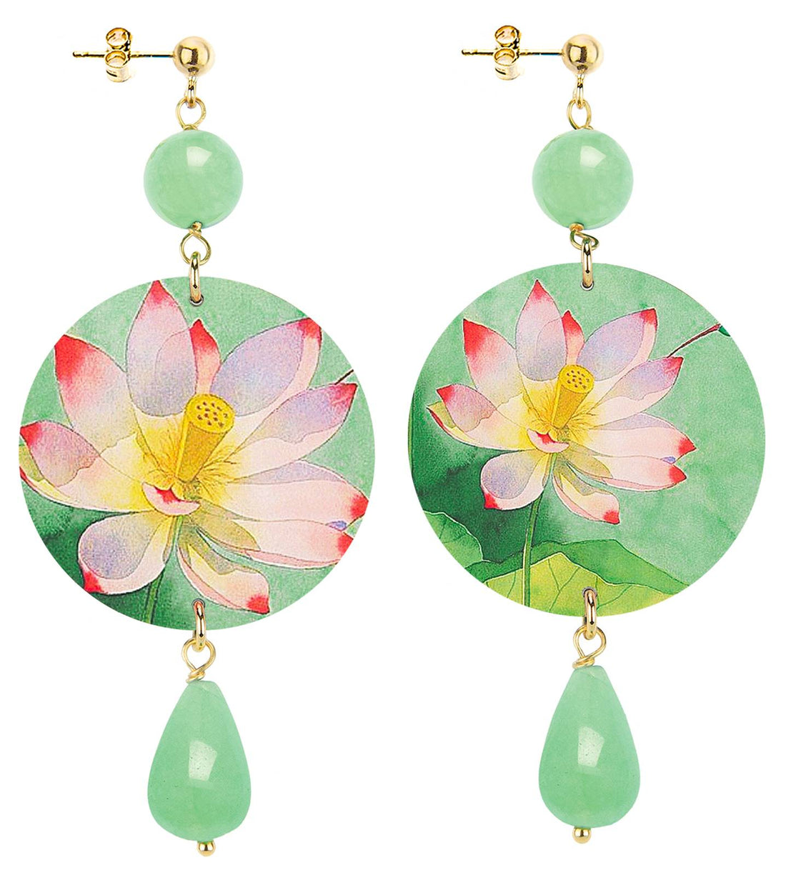 Orecchini Donna Lebole In Ottone Con Pietre Naturali Fiore Rosa Giada The Circle Collection OR.256