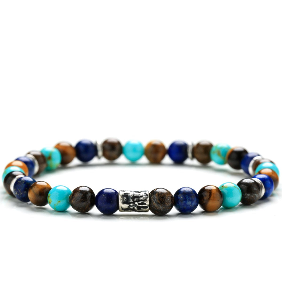 Bracciale Unisex Gerba Argento 925 Elastico Pietre Occhio di Tigre Turchese COD.275