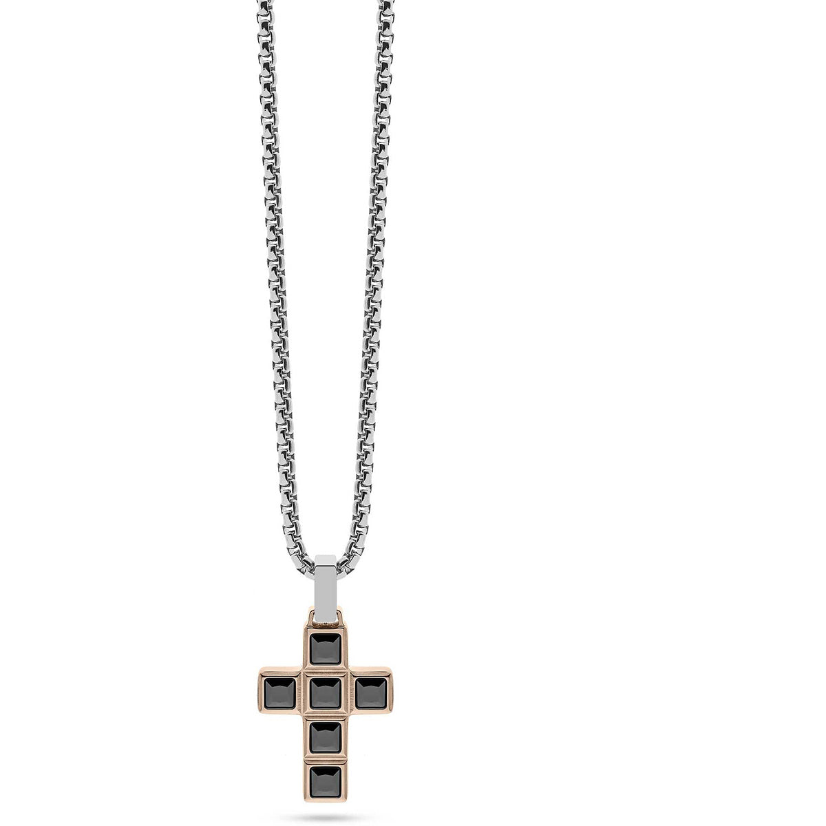 Collana Uomo Liu Jo Acciaio Croce Zirconi Neri MLJ490