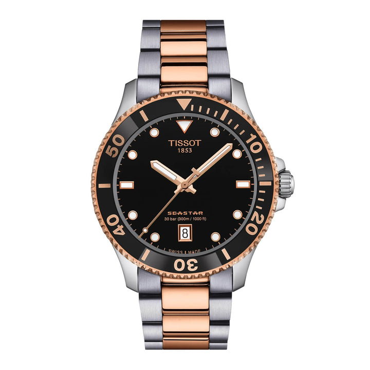 Orologio Uomo Tissot Quarzo Acciaio Rosè Seastar Nero 300 m T1204102205101