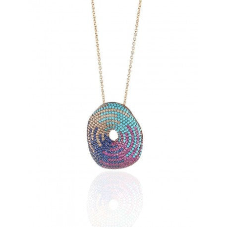 Collana Donna Argento 925 Dorato Zirconi Colorati Disco CL013RM