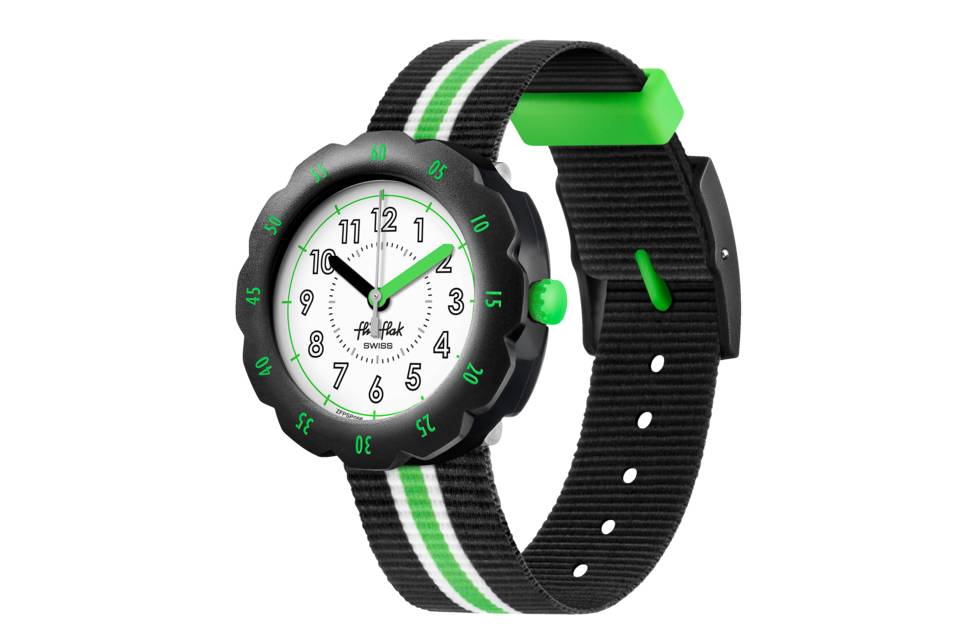 Orologio Bambino Swatch Flik Flak Adrien Quarzo Solo Tempo Nero Verde ZFPSP056