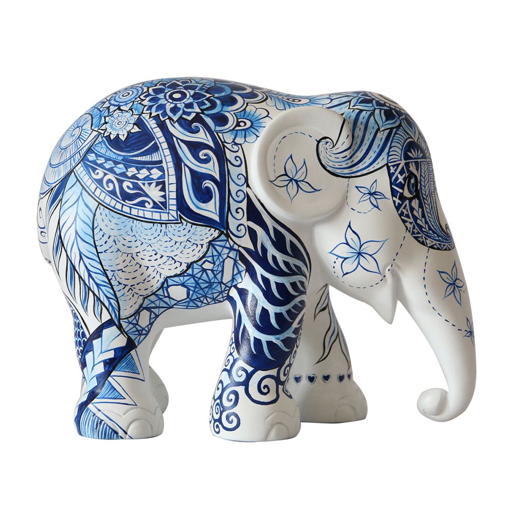 Scultura Elefante Onlylux Indigo Tattoo 20 cm Resina Dipinto A Mano 8858831245211