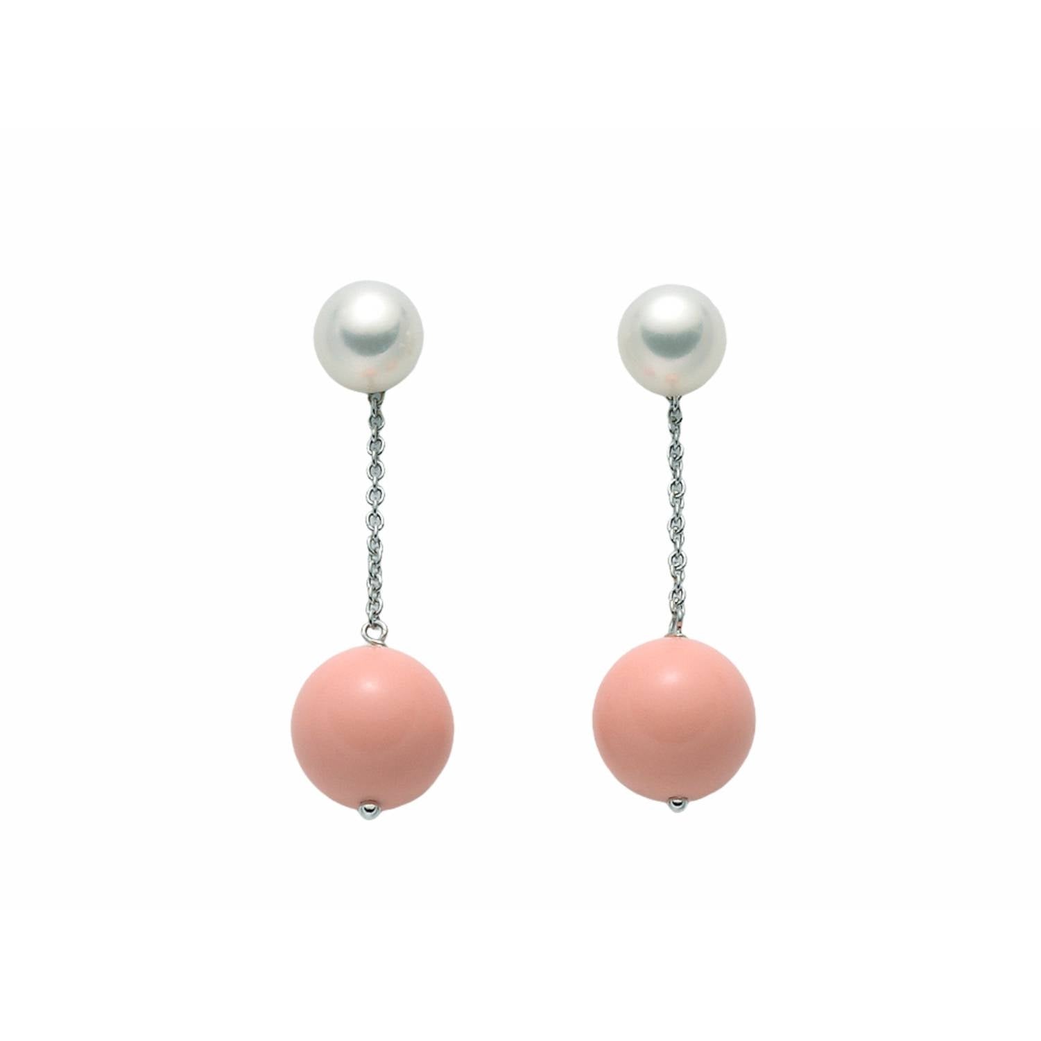 Orecchini Pendenti Miluna Agglomerato Corallo Rosa Argento 925 Perla PER2067