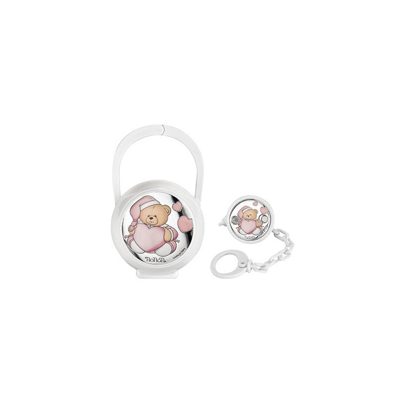 Set Portaciuccio Bambina Nanan Orsetto Catenella Rosa Argento 925 NPO0002