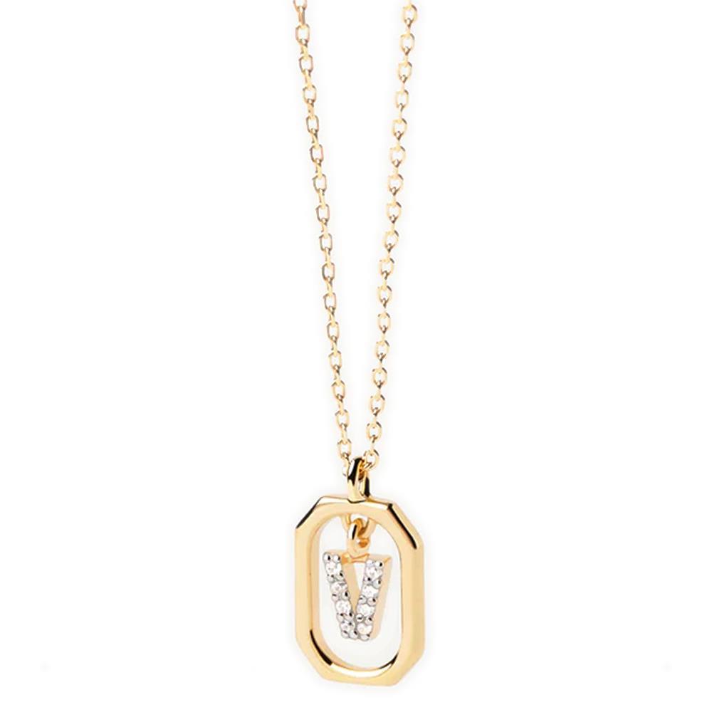 Collana Donna PDPaola Argento 925 Dorato Mini Iniziale V Zirconi CO01-533-U