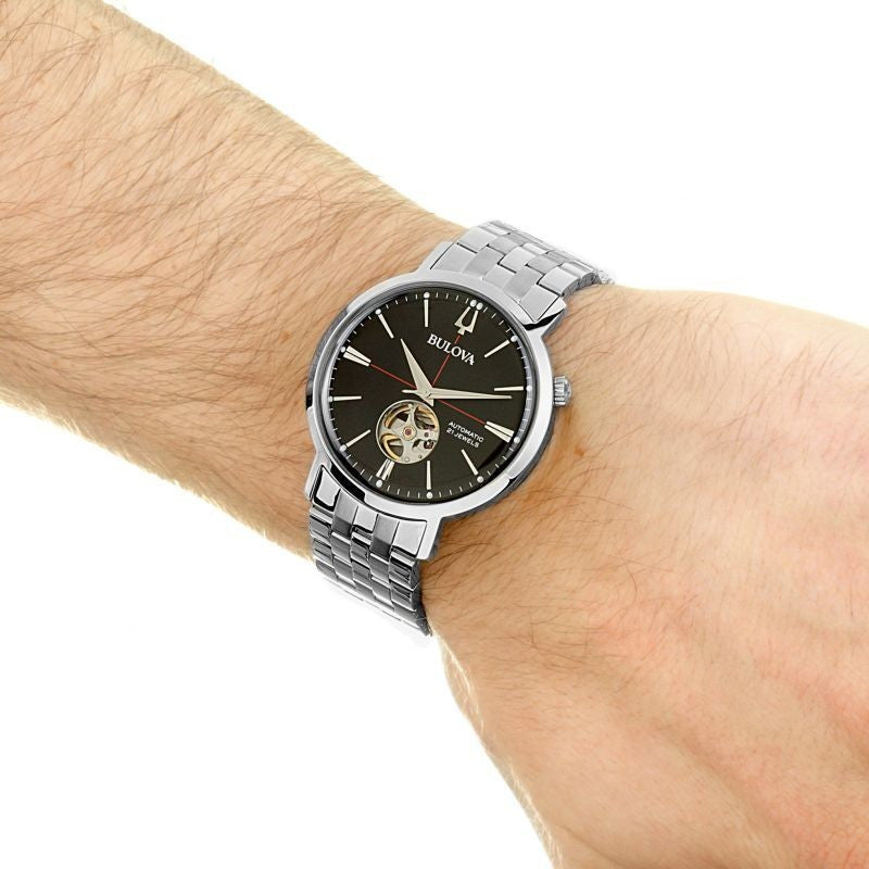 Orologio Uomo Bulova Automatico Aereojet Acciaio Satinato Lucido Nero 96A199