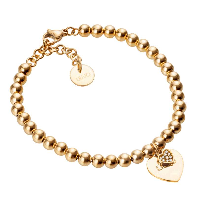Bracciale Donna Liu Jo Acciaio Dorato Ciondolo Cuore Zirconi Bianchi LJ2167
