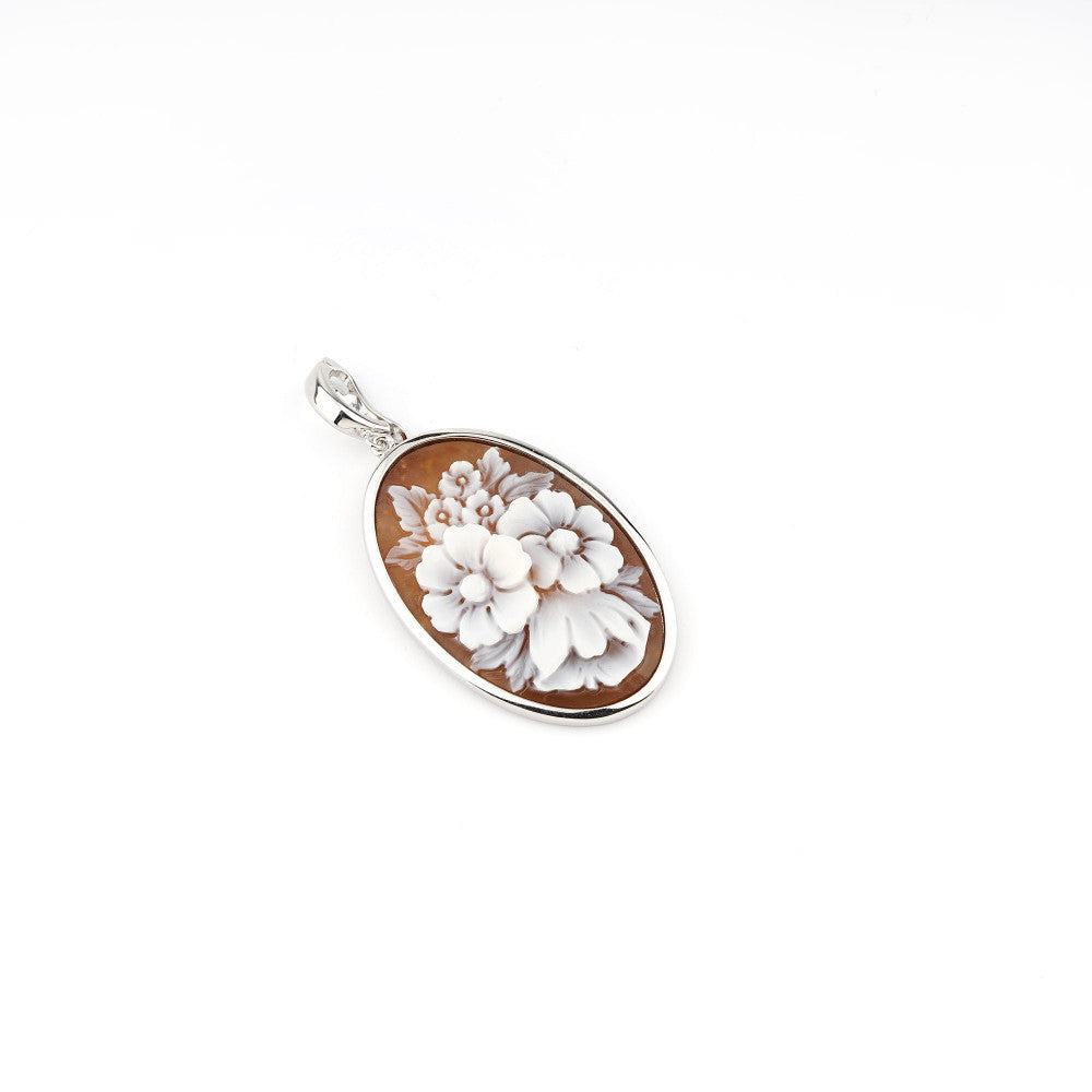 Ciondolo Donna Cameo Italiano Argento 925 Fiori Grandi P0201A