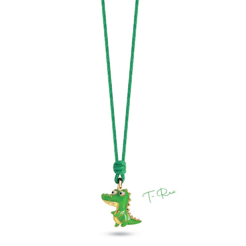 Collana Bambino Ragazzo Nanàn Argento 925 T-Rex Laccio Cotone Verde NAN0449