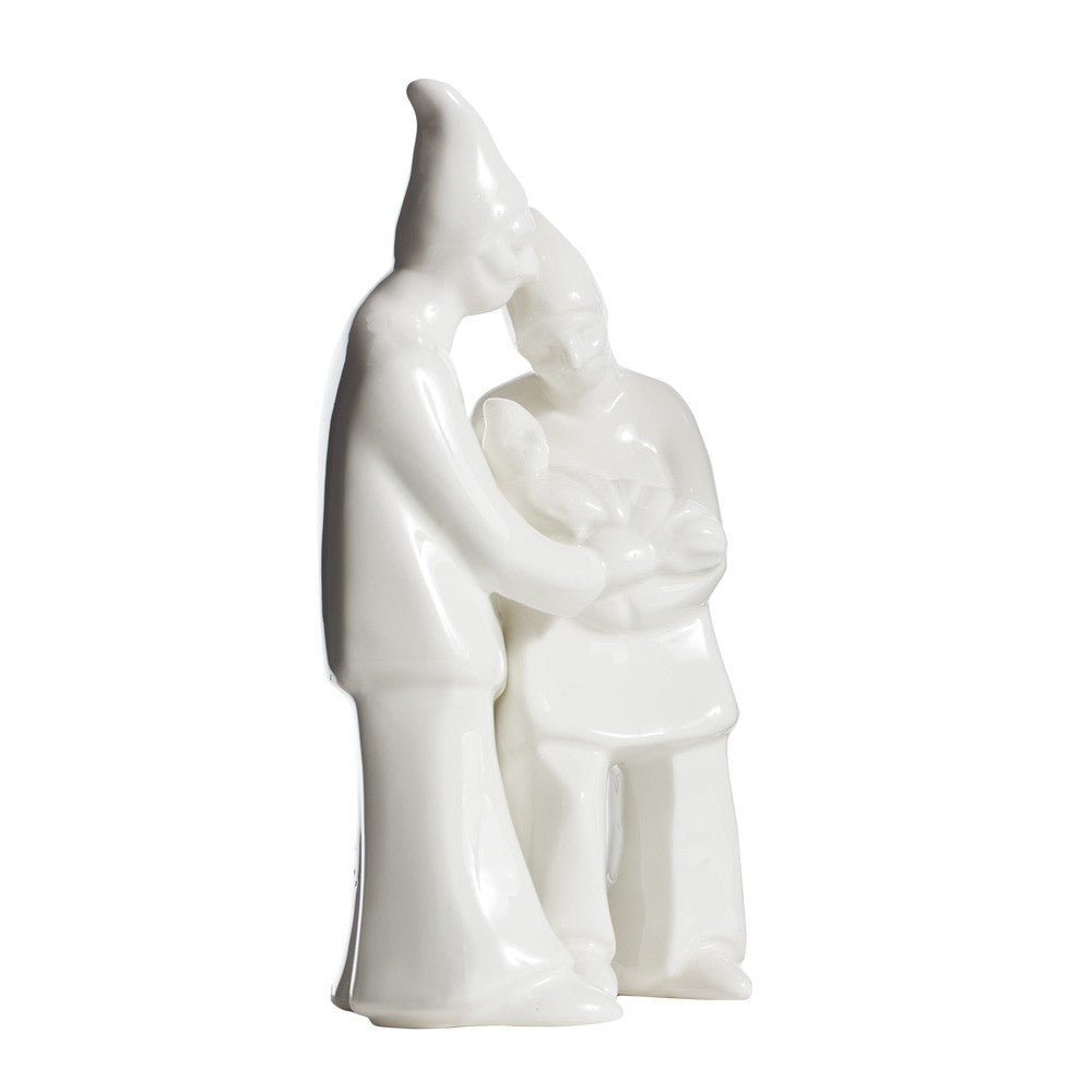 Scultura Pulcinella Novus Famiglia Ceramica Bianca Macrì TE075