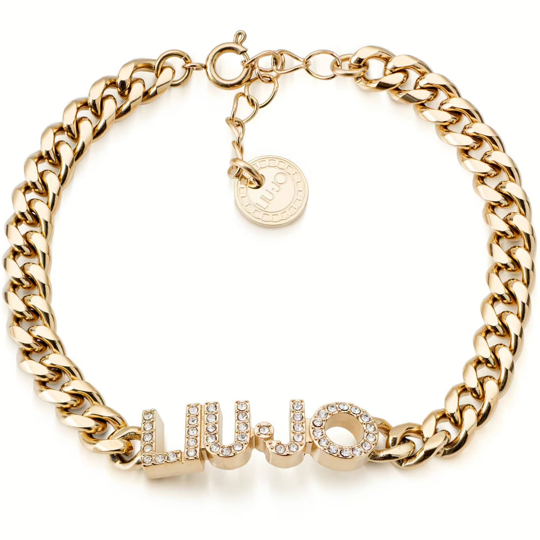 Bracciale Donna Liu Jo Acciaio Dorato Catena Groumette Logo Zirconi Bianchi LJ2023