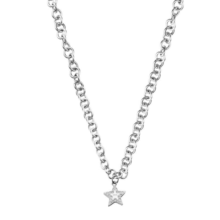 Collana Donna Liu Jo Acciaio Catena Rollò Media Stella Zirconi Bianchi LJ2193