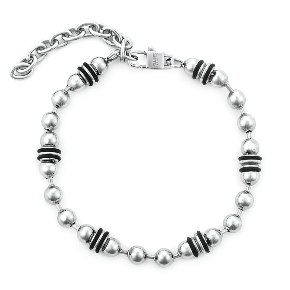 Bracciale 4US Cesare Paciotti Acciaio Biglie Gommini Neri 4UBR7545