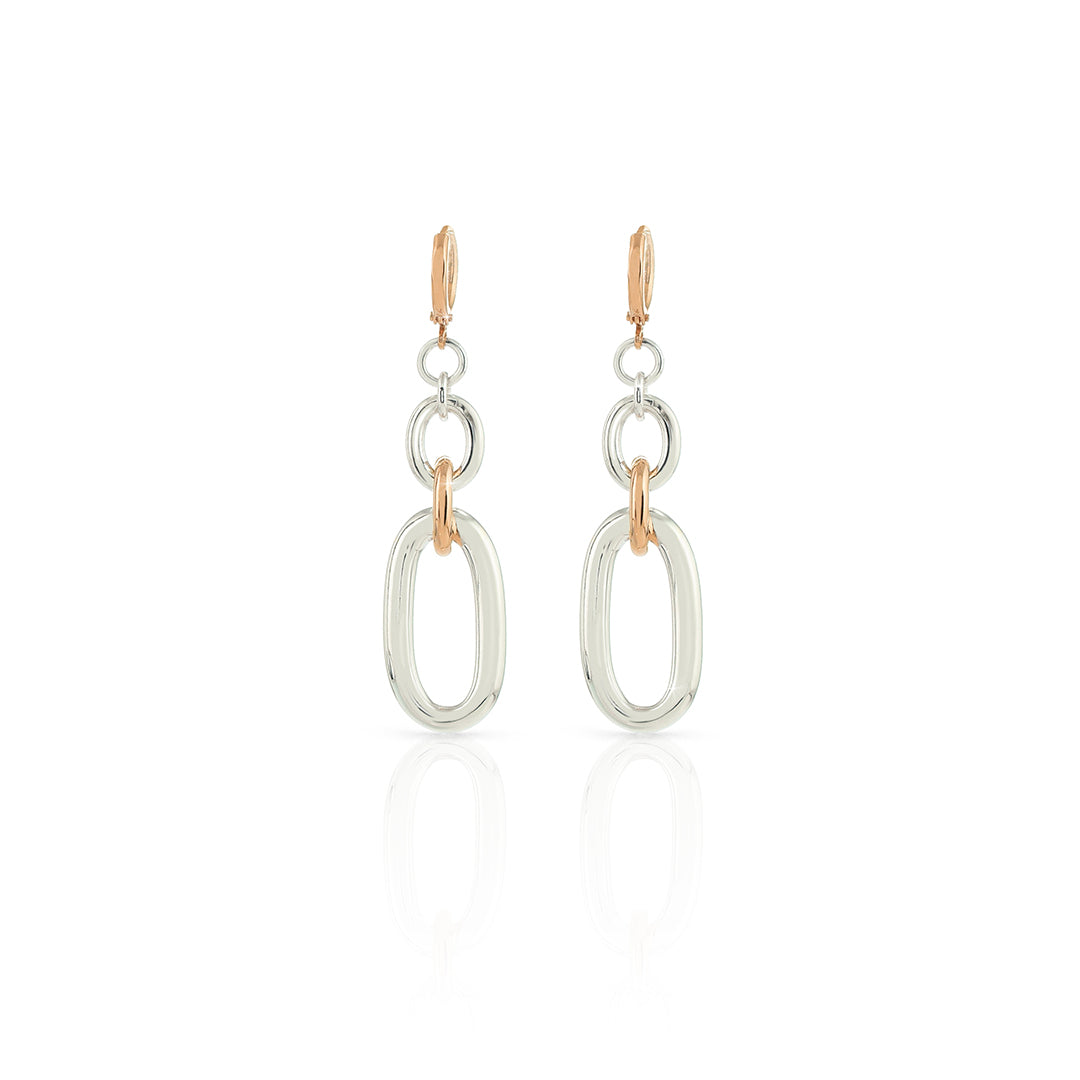 Orecchini Donna Unoaerre Bronzo Rosato e bianco Lisci Forzatina Pendenti 491384