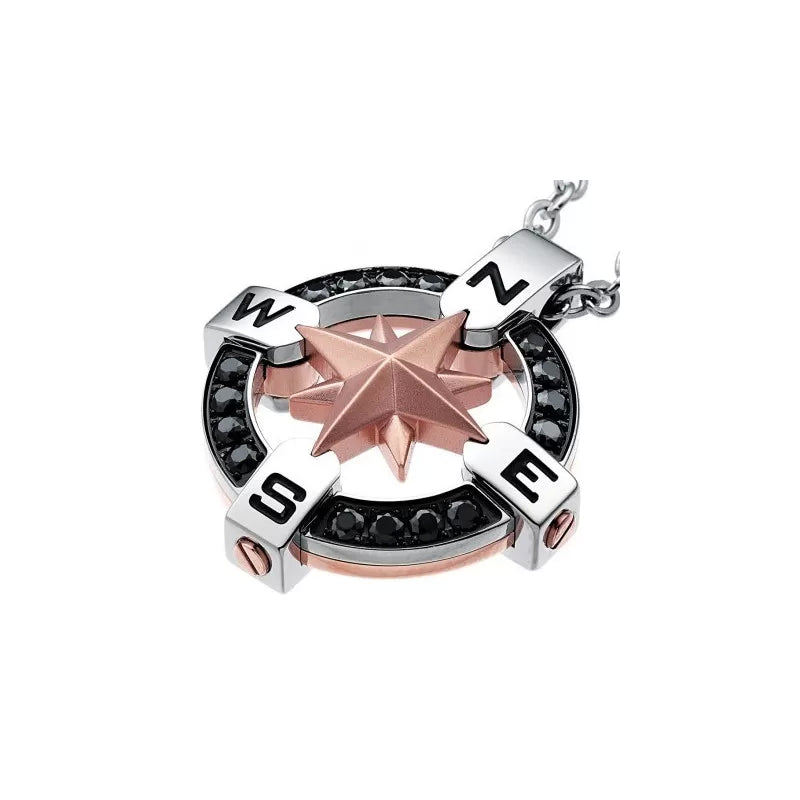 Collana Uomo Zancan acciaio Rosa Dei Venti con zirconi Neri EHC015