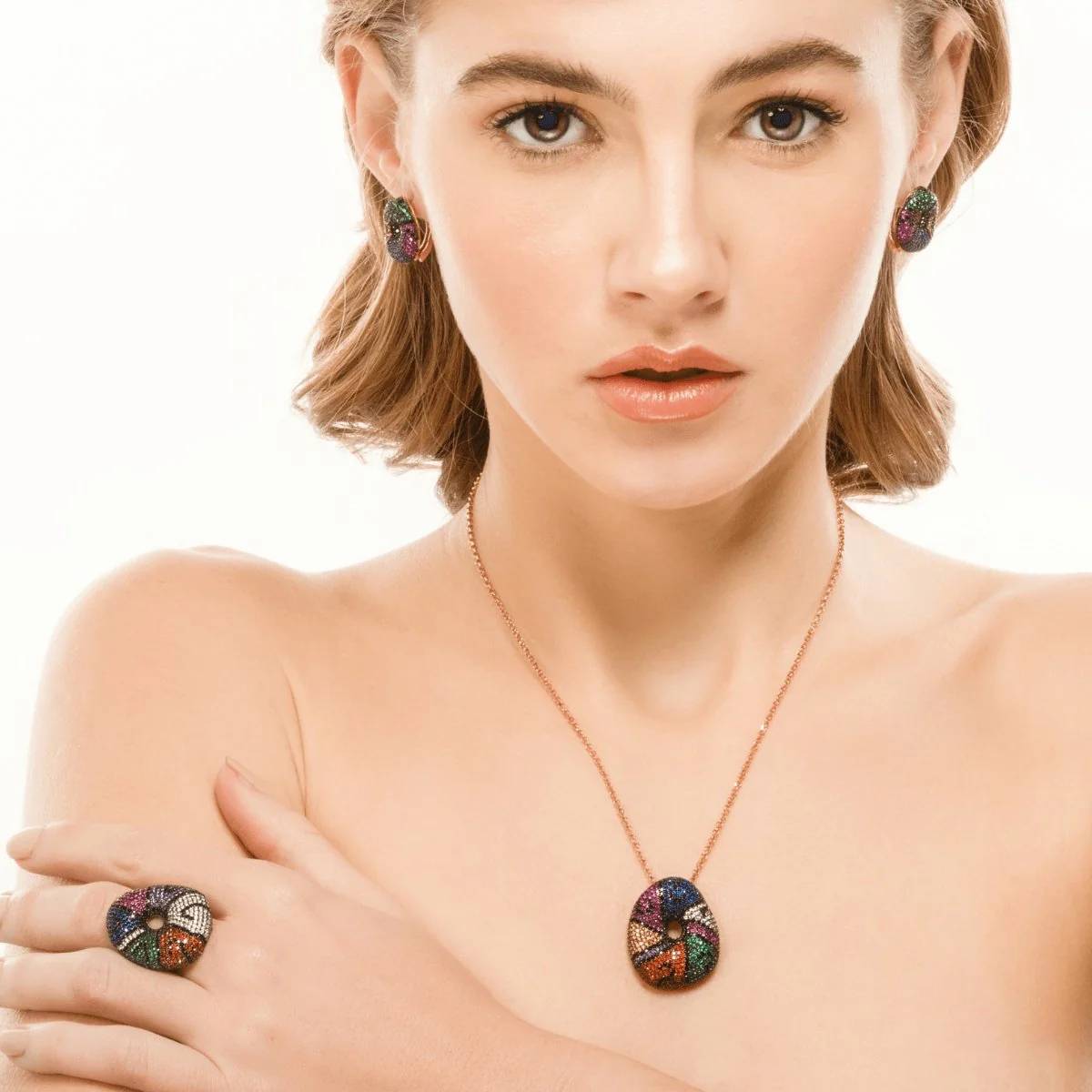 Collana Donna Sogni Argento 925 Rosè Sasso Zirconi Colorati CL013RA