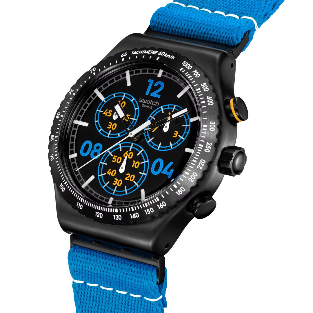 Orologio Unisex Swatch MOMENT'S IN BLUE Nero Cronografo YVB100