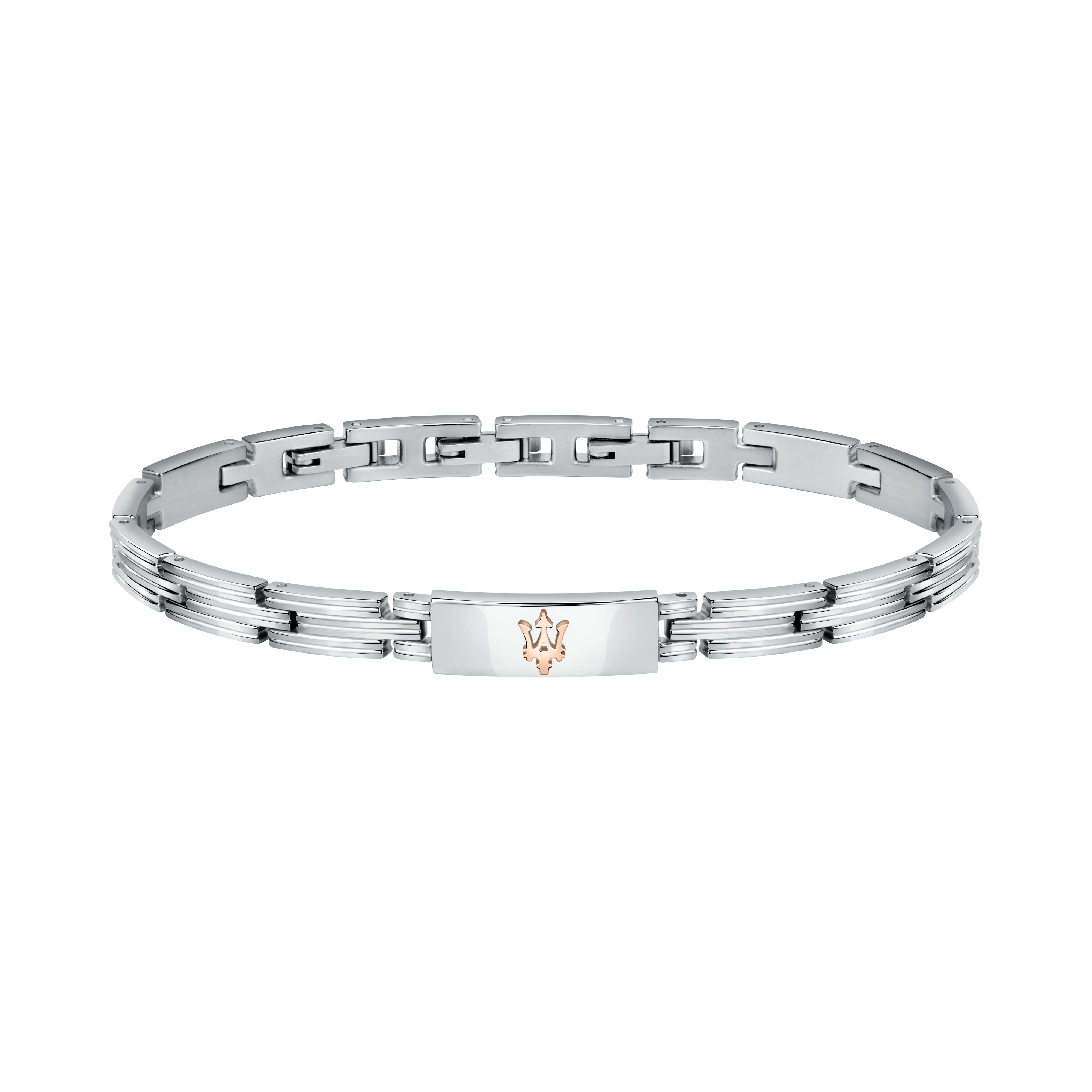 Bracciale Uomo Acciaio Maserati Semirigido Targhetta Centrale Logo Rosè JM121ATK12