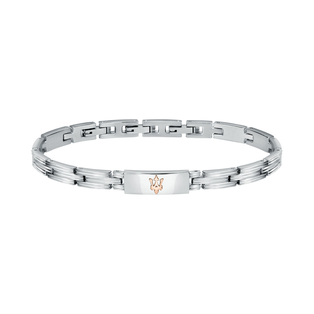 Bracciale Uomo Acciaio Maserati Semirigido Targhetta Centrale Logo Rosè JM121ATK12