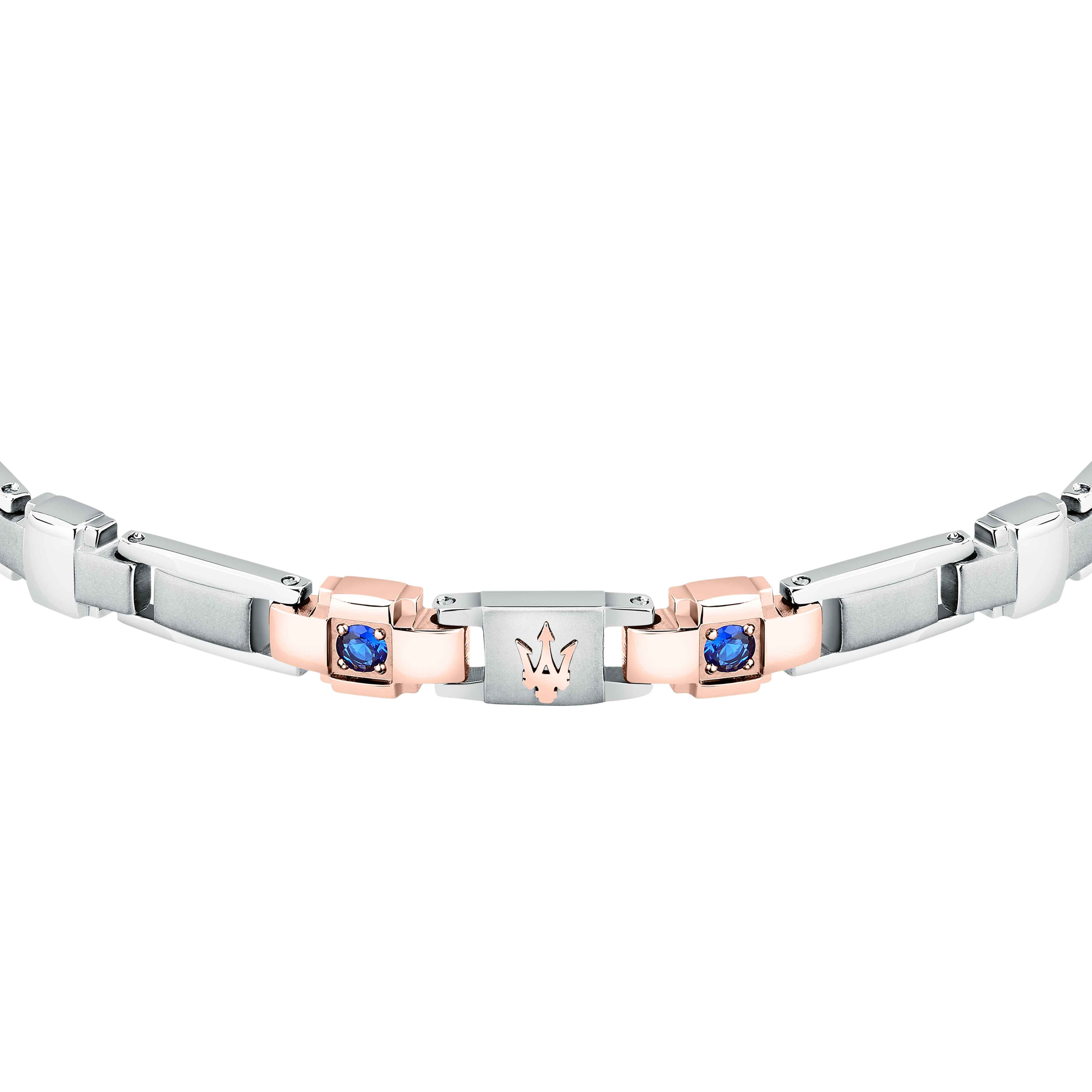 Bracciale Uomo Maserati Acciaio Bicolore Zirconi Blu Logo Tridente JM224AXO01