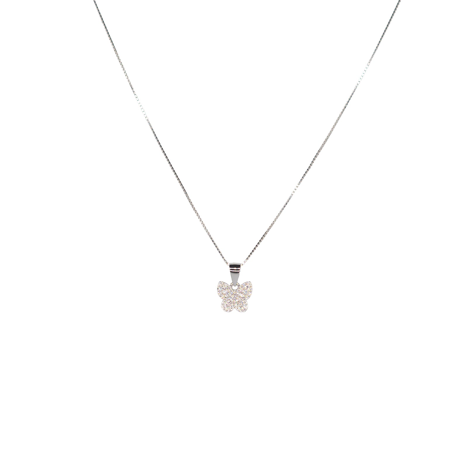 Collana Donna Re Mida Argento 925 Farfalla Con Zirconi Bianchi C027