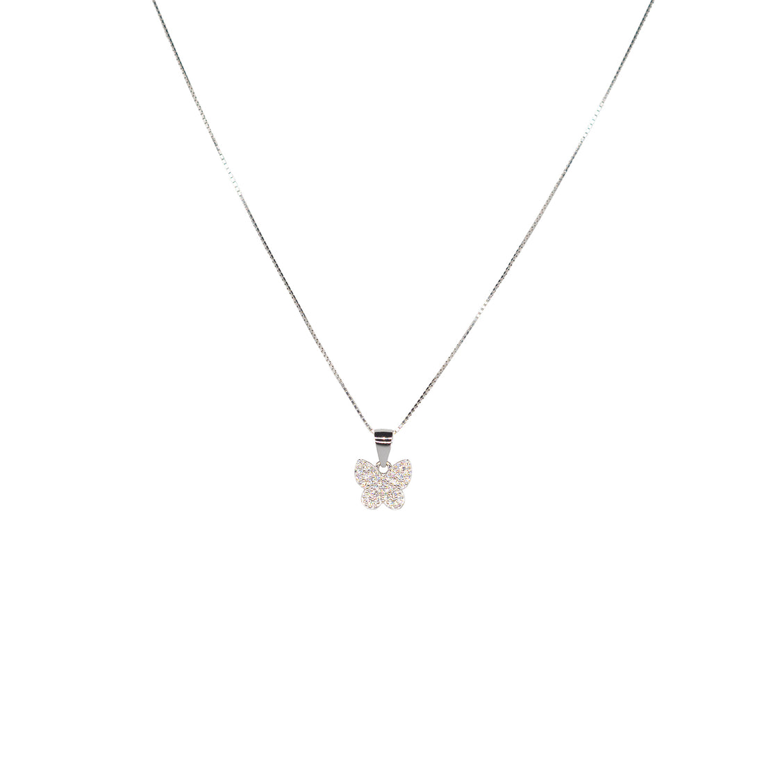 Collana Donna Re Mida Argento 925 Farfalla Con Zirconi Bianchi C027