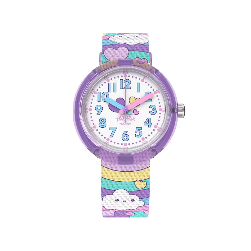 Orologio Bambina Swatch Flik Flak Cloud Level Quarzo Solo Tempo Multicolore ZFPNP136