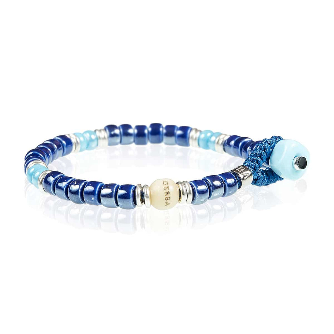 Bracciale Unisex Gerba Argento 925 Pietre Turchese Blu Murrina Liscia LC19