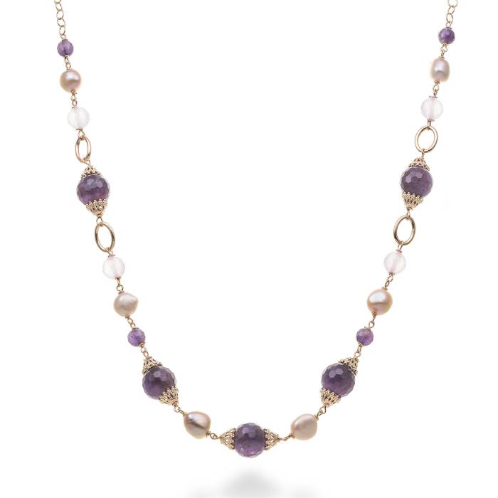 Collana Donna Mikiko Argento Rosè Ametista Giada Lilla MD7609A3FDMU910