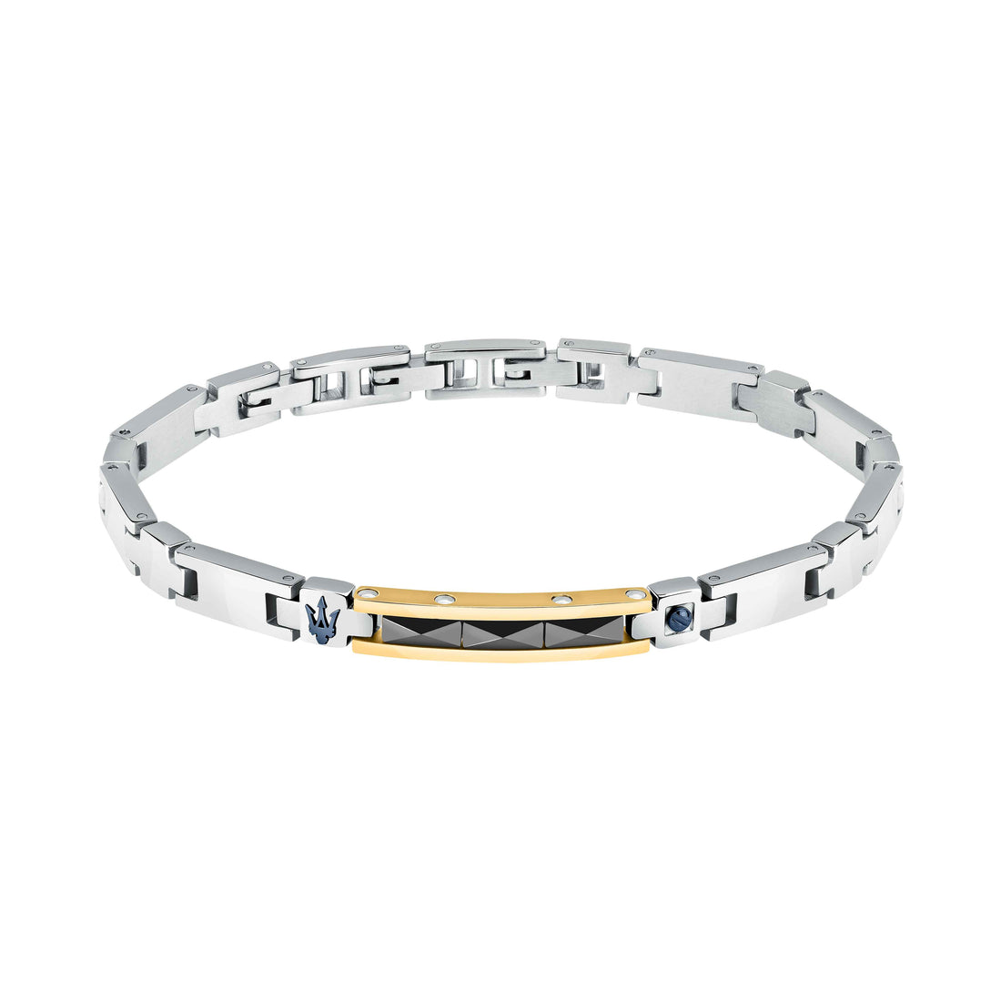 Bracciale Uomo Maserati Acciaio Dorato Ceramica Blu Logo Tridente JM224ATZ37